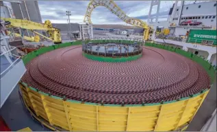  ?? The Canadian Press ?? A cable reel aboard the cable-laying vessel Nexans Skagerrak is shown in Argentia, N.L., on Wednesday.