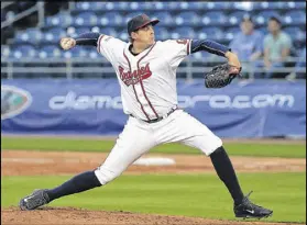  ?? CONTRIBUTE­D ?? All right-handed pitching prospect Aaron Blair did last Tuesday night from the mound at Coolray Field in Lawrencevi­lle was no-hit the Durham Bulls for seven innings before being relieved.