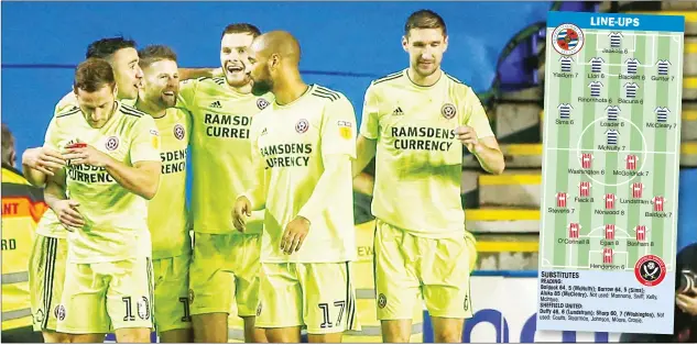  ?? PICTURE: PSI/Nigel Keene ?? ALL OVER: Sheffield United celebrate their second goal against the Royals