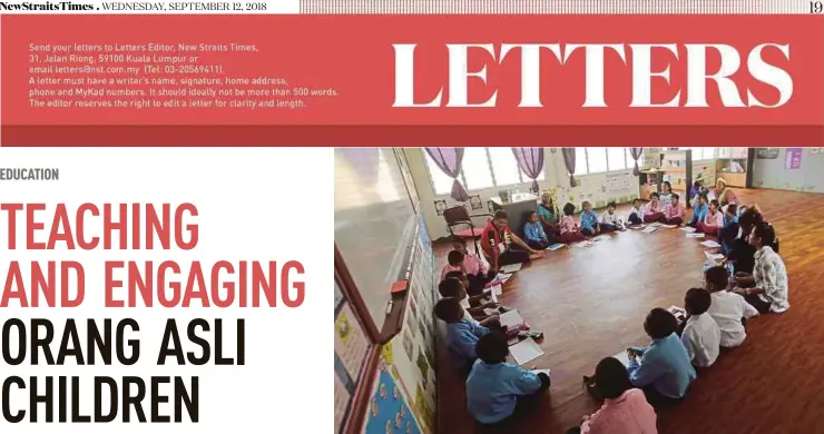  ?? FILE PIC ?? Orang Asli schoolchil­dren attending a motivation­al programme in Pekan, Pahang in 2016.