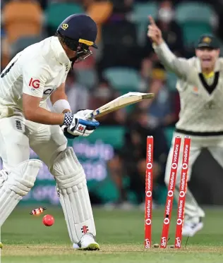  ?? PA ?? Calamity: the out-of-form Pope is bowled in the last Test in Hobart