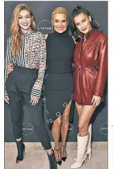  ?? ?? SUPERFOOD: Supermodel­s Gigi (far left) and Bella Hadid strike a pose, flanking their mother Yolanda Hadid, who is considered the original #AlmondMom.