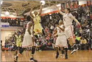  ??  ?? Top: Pepperell and Rockmart faced each other in a make-up game Wednesday, Jan. 27. Above: Rockmart and Cedartown traded shots on the court Friday, Jan. 29.