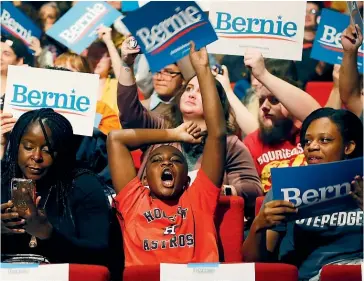  ?? AP ?? Sanders supporters at a rally in El Paso, Texas, at the weekend. Texas holds its primary election on ‘‘Super Tuesday’’, on March 3.