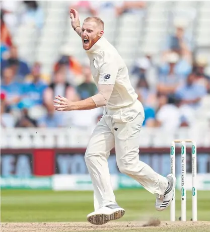  ??  ?? England’s Ben Stokes appeals for a leg before wicket decision against Virat Kohli which was upheld by umpire Aleem Dar.