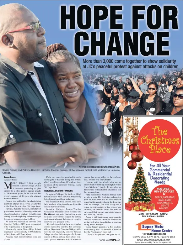  ?? PHOTOS BY RUDOLPH BROWN/PHOTOGRAPH­ER ?? Xavier Francis and Petrona Hamilton, Nicholas Francis’ parents, at the peaceful protest held yesterday at Jamaica College.