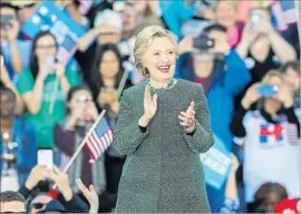  ?? Erik S. Lesser European Pressphoto Agency ?? HILLARY CLINTON visits North Carolina, where polls show a close race with Donald Trump. The black vote could be key to her winning the battlegrou­nd state.