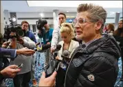  ?? CURTIS COMPTON/CCOMPTON@AJC.COM ?? Atlanta Falcons general manager Thomas Dimitroff holds a press conference at the Georgia World Congress Center on Thursday.