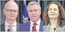  ?? TELEGRAM FILE PHOTOS ?? (From left) Progressiv­e Conservati­ve Leader Ches Crosbie, Premier Dwight Ball and NDP Leader Alison Coffin.