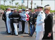  ?? JAE C. HONG/AP PHOTO ?? Cindy McCain walks with her son Jack as the honor guard carries the casket of U.S. Sen. John McCain, R-Ariz., after a memorial service at the North Phoenix Baptist Church.