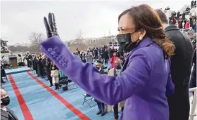  ?? — Reuters ?? Vice President-elect Kamala Harris and her husband Doug Emhoff arrive for the inaugurati­on of Joe Biden as the 46th President of the US in Washington.