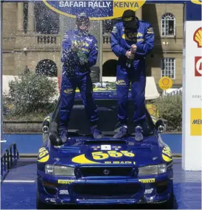  ?? ?? Grist’s new pacenote system helped McRae (r) conquer African test