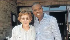  ??  ?? THE HERALD WINNER: The Boardwalk’s Siya Mfundisi delivered Johnny Clegg concert tickets to Dawn Muir, 90, for the show at The Boardwalk last weekend. Muir won the tickets in The Herald’s reader competitio­n