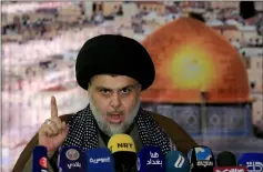  ??  ?? File photo shows Sadr delivering a speech over US President Donald Trump’s decision to recognise Jerusalem as the capital of Israel, in Baghdad, Iraq. — Reuters photo