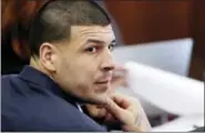  ?? ELISE AMENDOLA — THE ASSOCIATED PRESS FILE ?? In this file photo, Defendant Aaron Hernandez listens during his double murder trial in Suffolk Superior Court, in Boston.