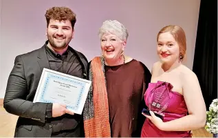  ?? ?? Winner Megan Strachan and runner-up Joshua Saunders with Isobel Buchanan