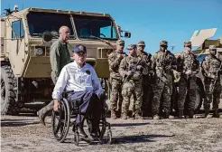  ?? Raquel Natalicchi­o/Staff photograph­er ?? At a February news conference in Eagle Pass, Gov. Greg Abbott declared that border-crossing numbers show his efforts are working.