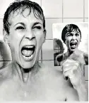  ??  ?? Jamie is the daughter of screen legends Tony Curtis and Janet Leigh – whose shower scene in Alfred Hitchcock's Psycho (in photo) set the benchmark for horror a generation before Jamie's. Pictured, Jamie recreates her mother's iconic shower scene for a photo shoot