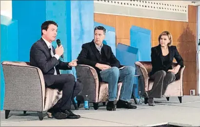  ?? PPC ?? Manuel Valls, Xavier García Albiol y María Dolores de Cospedal, en un acto de la campaña del 21-D