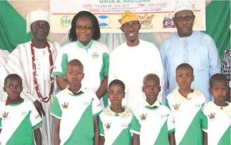  ??  ?? Back row: L-R: Olu of Olorunsogo Ife and representa­tive of Ooni of Ife, HRM Oba Kayode Omisore; Director, Management System Certificat­ion SON, Mrs. Oluremi Ayeni; Commission­er for Education Science andTechnol­ogy, Honorable Kolawole Omotunde Young, and...