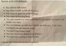  ?? TWITTER @MAXLINSKY ?? A relationsh­ip contract between two 8th graders went viral on Twitter after user @maxlinsky posted a photo of it.