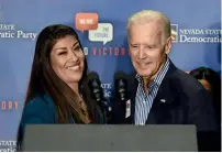  ?? — AFP file ?? Lucy Flores introduces Joe Biden at a get-out-the-vote rally at a union hall on November 1, 2014 in Las Vegas, Nevada.