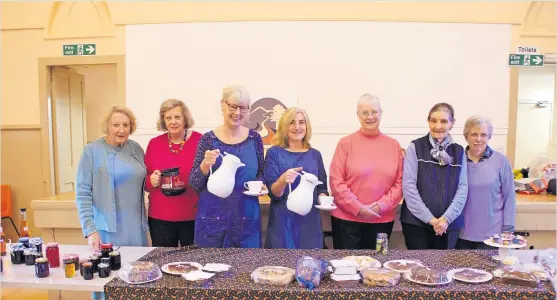  ?? ?? Coffee and chat Committee members and helpers are pictured at the coffee morning held by Alyth in Bloom in the town’s Airlie Street Hall on Saturday. Chair Karin Caption Donaldson in is here pictured left with Angela Randall, secretary Rosemary Langston, Tracey Thomas, Cathie Laird, Angela Fairgrieve and Betty Wardrop. Pic: David Phillips
