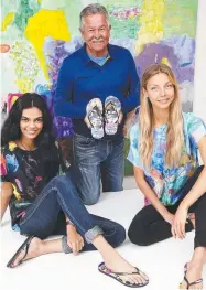  ??  ?? Zoe McCracken and Amalie Hansen model Ken Done’s Havaianas alongside the famous artist