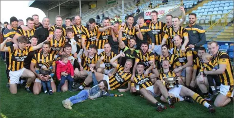  ??  ?? The Shelmalier­s get used to the sweet feeling of being Tom Doyle Supplies Senior football champions after Saturday’s replay success.