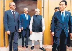  ?? AFP ?? Prime Minister Narendra Modi with Japan PM Fumio Kishida, US President Joe Biden and Australian PM Anthony Albanes, at the Quad Summit in Tokyo on Tuesday.