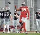  ?? ADAM CAIRNS/COLUMBUS DISPATCH ?? Ohio State receiver Marvin Harrison Jr. practices punt returns on Thursday.