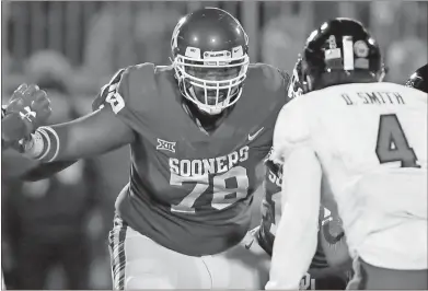  ?? File, Sue Ogrocki / AP ?? Oklahoma OL Orlando Brown (78) blocks against Texas Tech. Brown is expected to go in the first round of the draft.