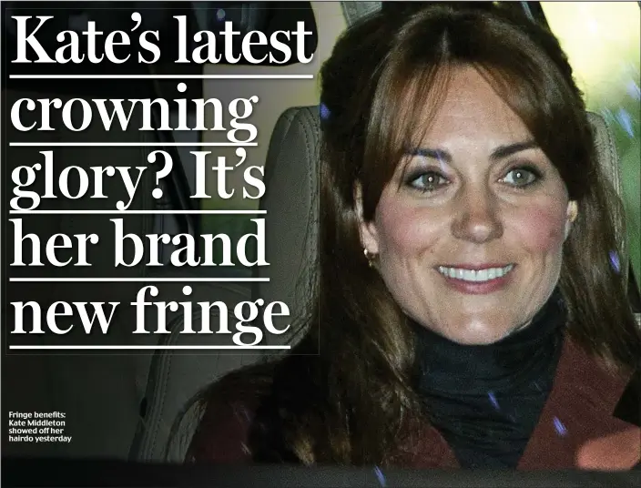  ??  ?? Fringe benefits: Kate Middleton showed off her hairdo yesterday