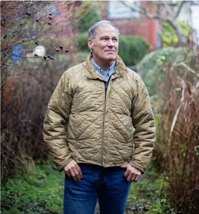  ??  ?? “We have reorganize­d our economy [before],” says Inslee. “We made 70 jeeps by 1941. We made 640,000 by 1945. Don’t tell me we can’t transition to electric cars.” GREEN AGENDA