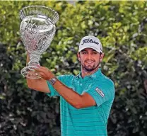  ?? Ronald Cortes / Contributo­r ?? Davis Riley moved from third to first in the Korn Ferry Tour standings with Saturday’s victory, his second of the season.