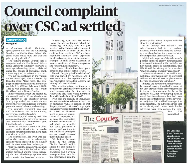  ?? AIMAN AMERUL MUNER/STUFF ?? The Conscious South Canterbury advertisem­ent that prompted the Timaru District Council to lodge a complaint with the New Zealand Advertisin­g Standards Authority.