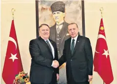  ??  ?? US secretary of state Mike Pompeo, left, meets Turkey’s president Recep Tayyip Erdoğan