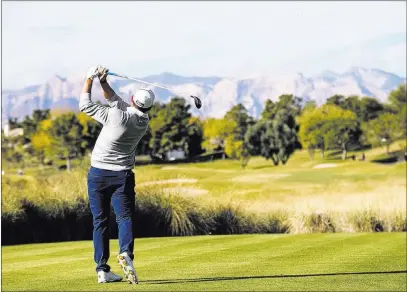  ?? Richard Brian Las Vegas Review-journal @vegasphoto­graph ?? Robert Garrigus, teeing off on No. 3, shot 6-under-par 65 on Friday to place among the leaders at the Shriners Open.