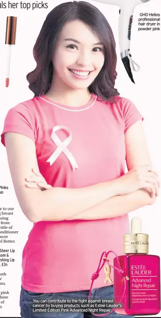  ??  ?? You can contribute to the fight against breast cancer by buying products such as Estee Lauder’s Limited-Edition Pink Advanced Night Repair
GHD Helios profession­al hair dryer in powder pink