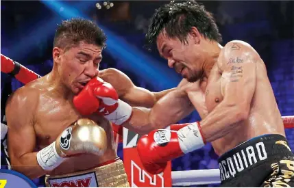  ?? REUTERS ?? Evergreen: Pacquiao (right), even at the age of 37, was too quick for Vargas