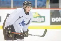 ?? JASON MALLOY/THE GUARDIAN ?? Charlottet­own Islanders’ defenceman Lukas Cormier is attending Hockey Canada’s world junior selection camp in Red Deer, Alta.