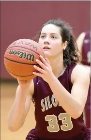  ?? Bud Sullins/Special to the Herald-Leader ?? Siloam Springs senior Hadlee Hollenback lines up a free throw during a game this season for the Lady Panthers, who play against Jonesboro today at 4 p.m. in the Class 6A State Tournament in West Memphis.