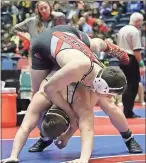  ?? Susan Stone ?? Sonoravill­e’s Charlie Brown battles Jackson County’s Tyler Wester during the 195lb Class AAA bout. Brown would win the state championsh­ip 1-0.