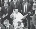  ?? ALEXANDER ZEMLIANICH­ENKO/AP ?? Pope Francis waves at the end of a meeting during the interfaith peace conference in Nur-Sultan, Kazakhstan, Thursday.