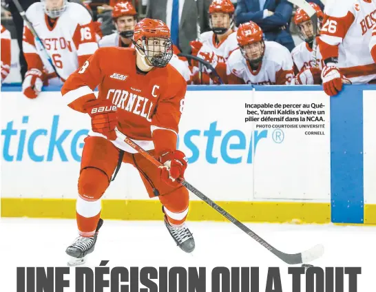  ?? PHOTO COURTOISIE UNIVERSITÉ CORNELL ?? Incapable de percer au Québec, Yanni Kaldis s’avère un pilier défensif dans la NCAA.