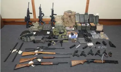  ??  ?? A photo of firearms and ammunition used in the case against Christophe­r Hasson. Photograph: Uncredited/AP