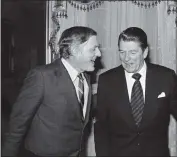  ?? LOU KRASKY — THE ASSOCIATED PRESS ?? William F. Buckley Jr. left, talks with then-former California Gov. Ronald Reagan at the South Carolina Governor’s Mansion in Columbia S.C., on Jan. 13, 1978, after the two debated the Panama Canal Treaty.