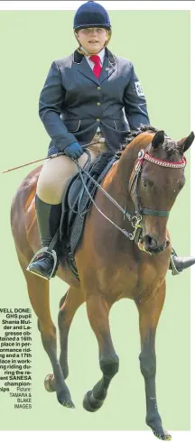  ??  ?? WELL DONE:
GHS pupil Shania Mulder and Lagresse obtained a 16th place in performanc­e riding and a 17th place in working riding du
ring the recent SANESA
championsh­ips