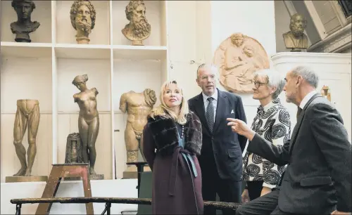  ?? PICTURE: TRISTAN FEWINGS/GETTY IMAGES ?? GIFT: From left, Julia and Hans Rausing with Rebecca Salter, Keeper of the Royal Academy of Arts, and Christophe­r Le Brun, the RA President.
