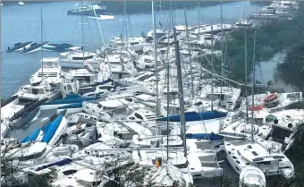  ?? RON GURNEY VIA REUTERS ?? Pleasure craft lie crammed against the shore in Paraquita Bay as the eye of Hurricane Irma passes Tortola, British Virgin Islands, on Wednesday.